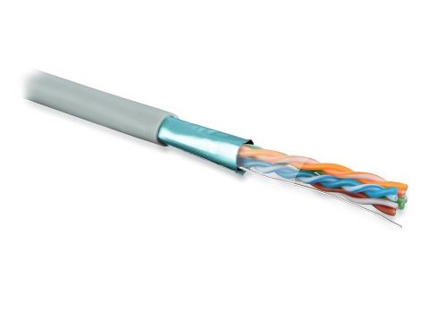 Кабель витая пара F/UTP 5e кат. 4 пары Hyperline FUTP4-C5E-S24-IN-PVC-GY 24AWG(0.51 мм), медь, одножильный (solid), внутренний, PVC, серый, цена за ме