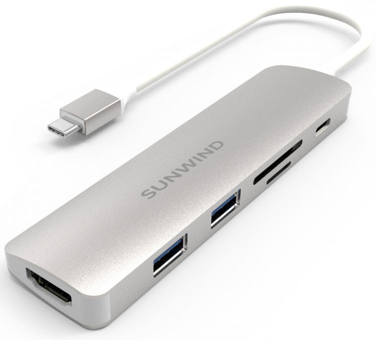 

Док-станция SUNWIND SW-DS029-S 1397849 Type-C, 6 портов (HDMI, 2xUSB 3.0, PD 3.0 USB-C 60W, MicroSD, SD), SW-DS029-S