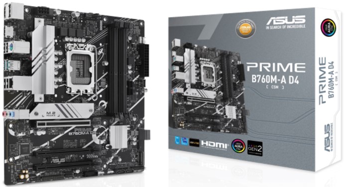 Материнская плата mATX ASUS PRIME B760M-A D4-CSM (LGA1700, B760, 4*DDR4 (5333), 4*SATA 6G RAID, 2*M.2, 3*PCIE, 2.5Glan, HDMI, DP, 2*USB 3.2, 4*USB 2.0