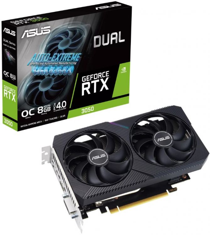 Видеокарта PCI-E ASUS GeForce RTX 3050 DUAL OC (DUAL-RTX3050-O8G-V2) 8GB GDDR6 128bit 8nm 1822/14000MHz HDMI/3*DP