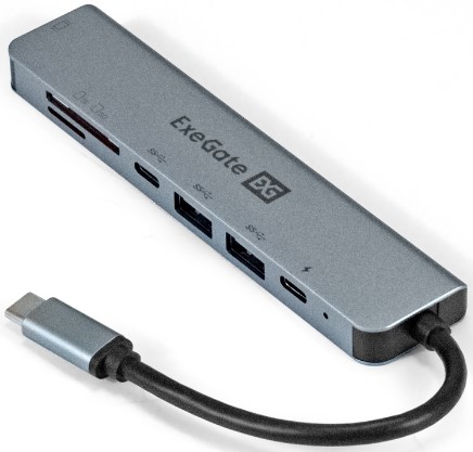 

Док-станция Exegate EX293983RUS 7-в-1 (кабель-адаптер USB Type-C --> 2xUSB3.0 + Card Reader + PD 100W + HDMI 4K@60Hz, Plug&Play, серый), EX293983RUS