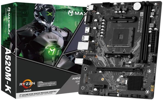 Материнская плата mATX MAXSUN Challenger A520M-K (AM4, AMD A520, 2*DDR4 (3200), 3*SATA 6G RAID, M.2, 2*PCIE, Glan, VGA, HDMI, 2*USB 3.2, 4*USB 2.0) RT
