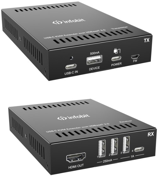 

Удлинитель сигнала Infobit iTrans UC-Hub UC/KVM 4K60 USB-C через HDBase T3.0, iTrans UC-Hub