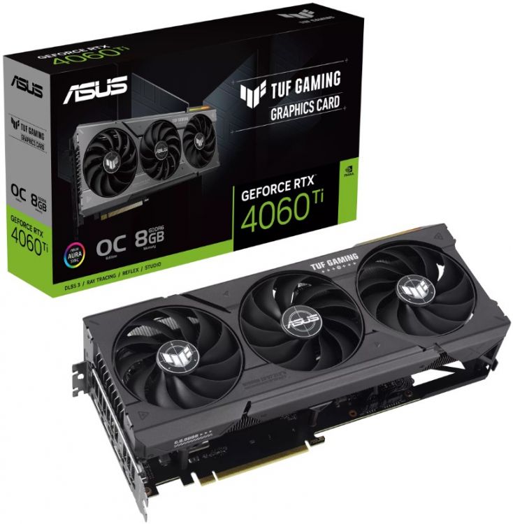 Видеокарта PCI-E ASUS GeForce RTX 4060 Ti TUF GAMING OC (TUF-RTX4060TI-O8G-GAMING) 8GB GDDR6 128bit 5nm 2310/18000MHz HDMI/3*DP