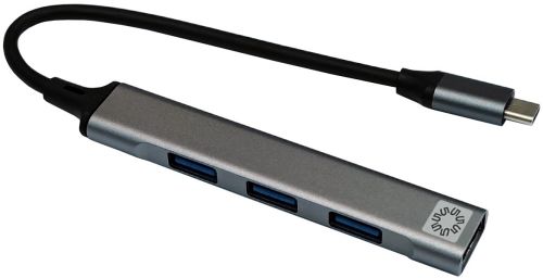 Концентратор 5bites HB31C-314SL 1*USB3.0, 3*USB2.0, TYPE-C PLUG, встроенный USB Type-C кабель 17 см,