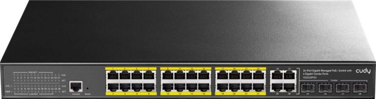 

Коммутатор управляемый Cudy GS2028PS4-300W Layer 2 28 Ports 10/100/1000M PoE ,1-24 Port support POE (802.3at/af) ,with 4 Uplink Gigabit SFP/ETH Combo, GS2028PS4-300W