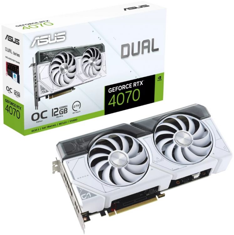 Видеокарта PCI-E ASUS GeForce RTX 4070 DUAL WHITE OC (DUAL-RTX4070-O12G-WHITE) 12GB GDDR6X 192bit 5nm 1920/21000MHz HDMI/3*DP