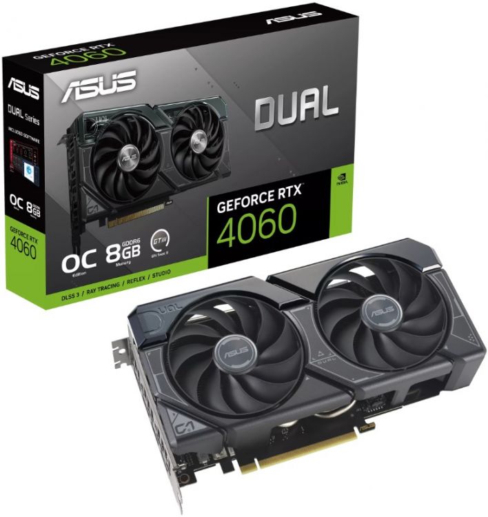 

Видеокарта PCI-E ASUS GeForce RTX 4060 DUAL OC (DUAL-RTX4060-O8G) 8GB GDDR6 128bit 5nm 1830/17000MHz HDMI/3*DP, GeForce RTX 4060 DUAL OC (DUAL-RTX4060-O8G)