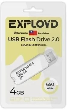 

Накопитель USB 2.0 4GB Exployd EX-4GB-650-White 650 белый, EX-4GB-650-White