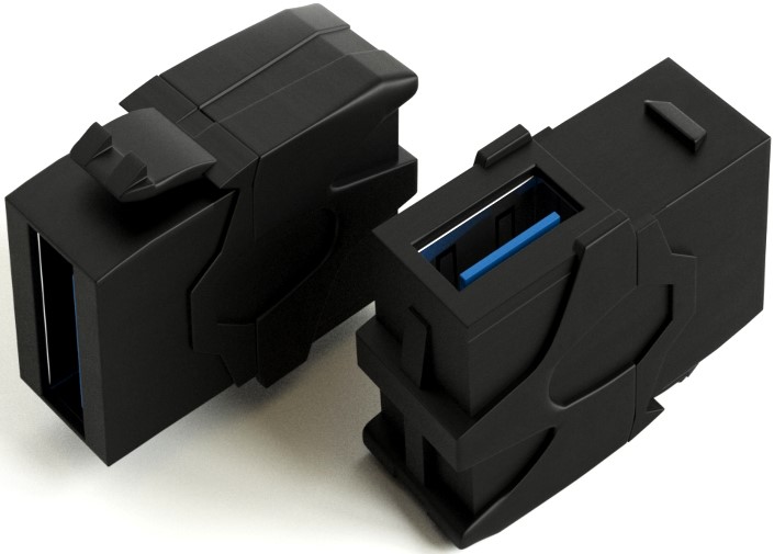 Вставка Hyperline KJ1-USB-VA3-BK Keystone Jack с проходным адаптером USB 3.0 (Type A), 90 градусов, ROHS, черная