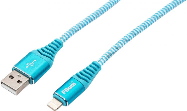 Кабель интерфейсный USB 2.0 Filum FL-CPro-U2-AM-LM-1M-BL1 1 м., синий, 2 А, разъемы: USB A male - Lightning male, пакет.