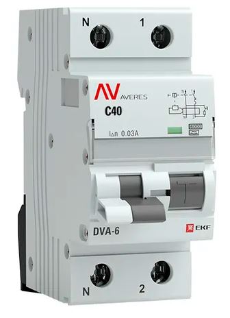 

Автомат дифференциальный EKF rcbo6-1pn-40C-30-ac-av DVA-6 1P+N 40А (C) 30мА (AC) 6кА AVERES, rcbo6-1pn-40C-30-ac-av