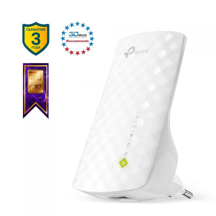 

Повторитель TP-LINK RE200 Wi-Fi 433 Мбит/с на 5 ГГц + 300 Мбит/с на 2.4 ГГц, 802.11ac/a/b/g/n, 1xLAN 10/100 Мбит/с, RE200