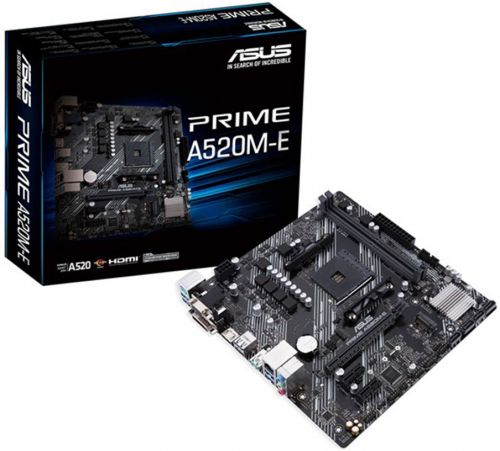 Материнская плата mATX ASUS PRIME A520M-E (AM4, AMD A520, 2*DDR4(4600), 4*SATA 6G RAID, M.2, 3*PCIE,