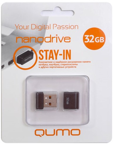 

Накопитель USB 2.0 32GB Qumo QM32GUD-NANO-B Nano, чёрный, QM32GUD-NANO-B