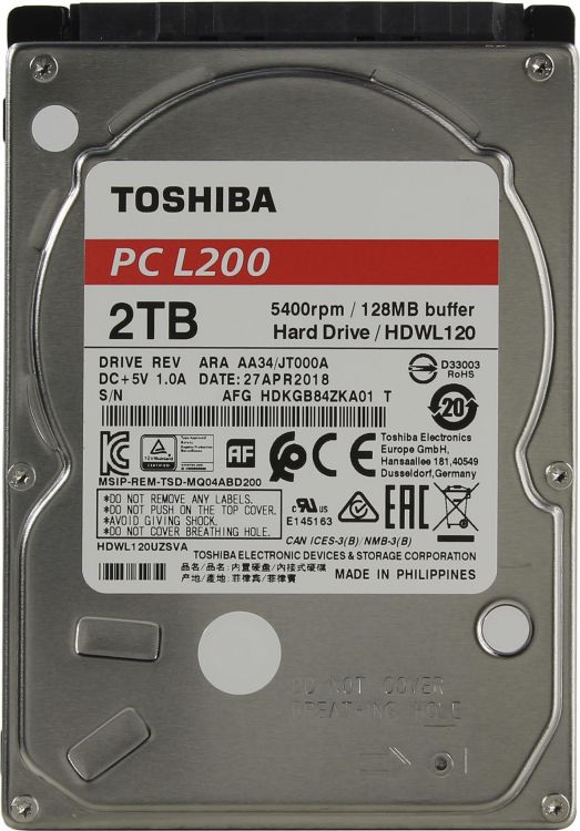 Жесткий диск 2TB SATA 6Gb/s Toshiba (KIOXIA) HDWL120UZSVA 2.5" L200 5400rpm 128MB NCQ Bulk