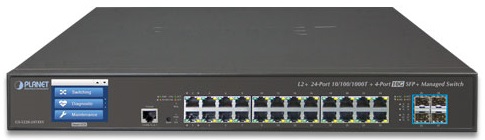 

Коммутатор PoE Planet GS-5220-24T4XVR L2+ 24-Port 10/100/1000T + 4-Port 10G SFP+ Managed Ethernet Switch with LCD Touch Screen and Redundant Power, GS-5220-24T4XVR