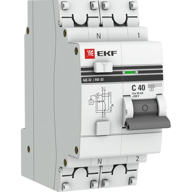 

Автомат дифференциальный EKF DA32-6-40-30-ac-pro АД-32 1P+N 40А (С) 30мА тип (АС) эл. 6кА PROxima, DA32-6-40-30-ac-pro