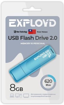 

Накопитель USB 2.0 8GB Exployd EX-8GB-620-Blue 620 синий, EX-8GB-620-Blue