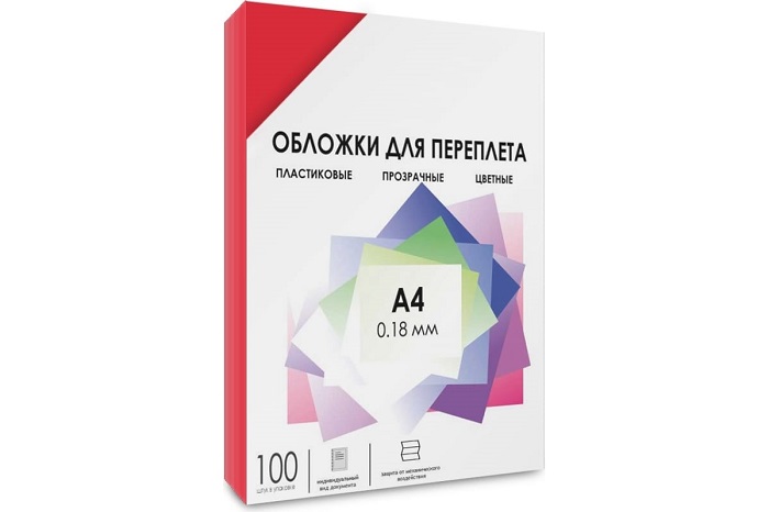 

Обложка ГЕЛЕОС PCA4-180R А4, 100шт, 0,18мм, прозрачные пластиковые, красные, PCA4-180R