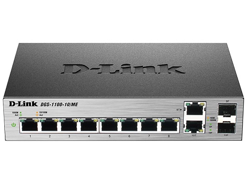 Коммутатор управляемый D-link DGS-1100-10/ME/A1A/A2A DGS-1100-10/ME/A2A 2 уровня с 8 портами 10/100/1000Base-T и 2 комбо-портами 100/1000Base-T/SFP