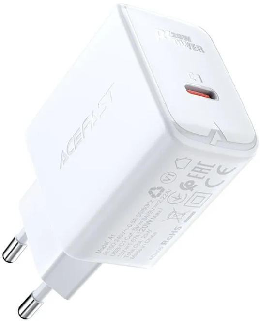 

Зарядное устройство сетевое ACEFAST A1 20W, USB Type-C, белое, A1