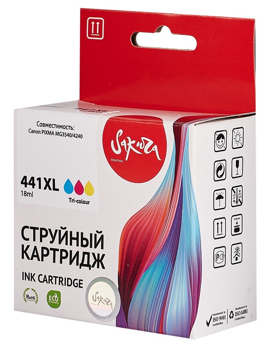 Картридж струйный Sakura 5220B001 (441XL Color) SI5220B001 для Canon PIXMA MG3540/4240, водорастворимый тип чернил, триколор, 400 к.