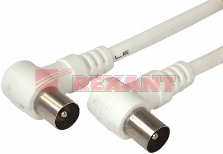 

Кабель Rexant 18-0112 TV Plug - TV Plug, 1.5м, угловой, белый, 18-0112