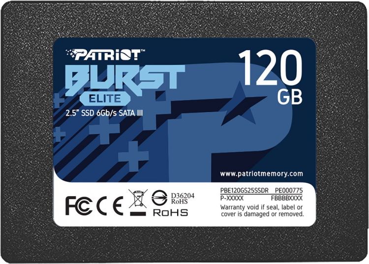 Накопитель SSD 2.5'' Patriot Memory PBE120GS25SSDR Burst Elite 120GB SATA 6Gb/s 3D TLC 450/320MB/s IOPS 40K/40K MTBF 2M