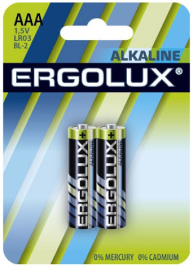 

Батарейка Ergolux LR03 BL-2 Alkaline LR03/AAA, 1,5 В, 1150 мА.ч, 2 шт в упаковке (11743), LR03 BL-2