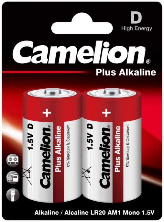 

Батарейка Camelion LR20-BP2 Alkaline LR20, 1,5 В, 20000 мА.ч, 2 шт в упаковке (1654), LR20-BP2