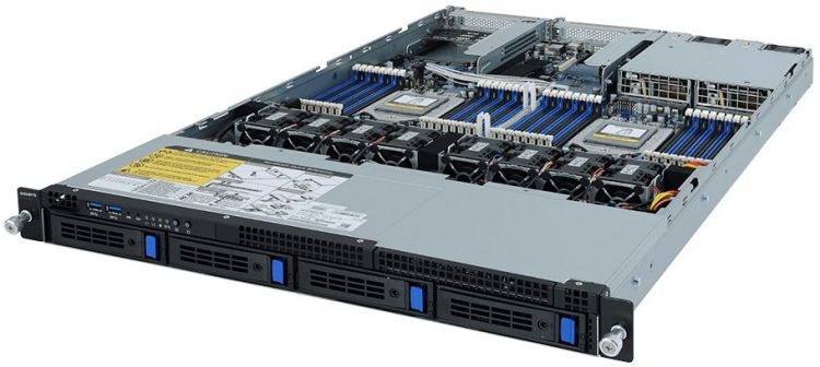 Серверная платформа 1U GIGABYTE R182-Z90 2*SP3, 32*DDR4, 2*Glan, 4*3.5/2.5 HS HDD/SSD, M.2, 2*PCIe, 2*OCP, 5*USB 3.0, VGA, 2*1200W