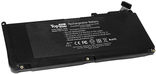 Аккумулятор для ноутбука Apple MacBook TopOn TOP-A1342 к серии 13 A1331, 10.8V 5350mAh 58Wh. PN: A1331, 020-6580-A.