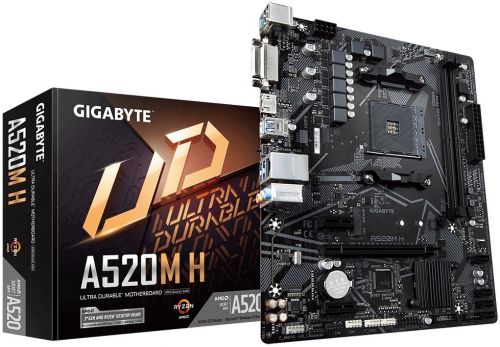 Материнская плата mATX GIGABYTE A520M H (AM4, AMD A520, 2*DDR4(5000), 4*SATA 6G RAID, M.2, 3*PCIE, 7