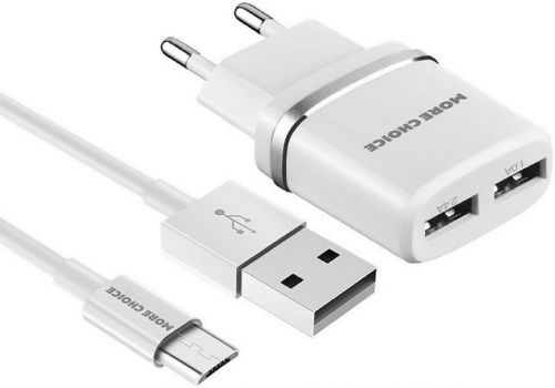 Зарядное устройство сетевое More Choice NC22m 2*USB 2.4A для micro USB White, цвет белый NC22m White - фото 1
