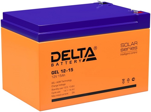 Батарея Delta GEL 12-15 аккумуляторная, 12В, 15Ач, F2, цвет оранжевый