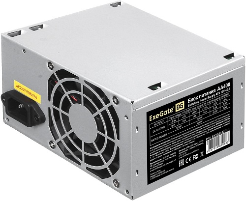 

Блок питания ATX Exegate AA400 EX253682RUS-S 400W, SC, 8cm fan, 24p+4p, 2*SATA, 1*IDE + кабель 220V с защитой от выдергивания, AA400