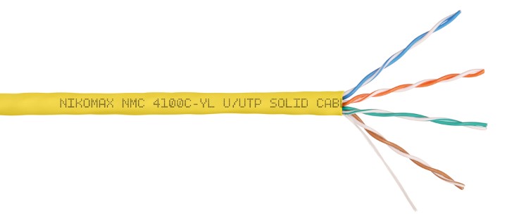 

Кабель витая пара U/UTP 5e кат. 4 пары NIKOMAX NMC 4100C-YL 24AWG(0.51 мм), медь, одножильный (solid), внутренний, полимерный материал, нг(A)-HF, жёлт, NMC 4100C-YL