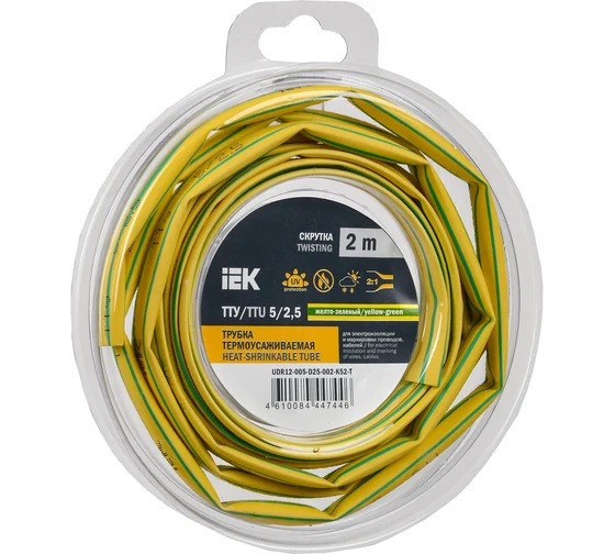 

Трубка термоусадочная IEK UDR12-005-D25-002-K52-T ТТУ нг-LS 5/2,5 жел-зел. (2м/упак), UDR12-005-D25-002-K52-T