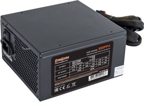 Блок питания ATX Exegate 850PPX EX259613RUS-S 850W RTL, SC, black, APFC, 14cm, 24p+2*(4+4)p, PCI-E,