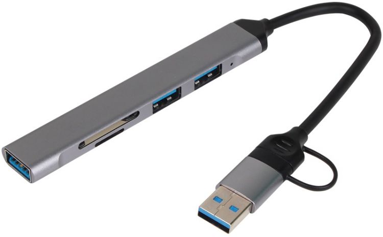 

Концентратор VCOM DH297 TypeC+adapter/USB3.0 2*USB2,0 SD TF, DH297