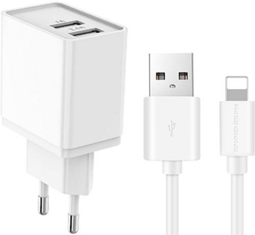 Зарядное устройство сетевое More Choice NC44i 2*USB 2.4A для Lightning 8-pin White, цвет белый