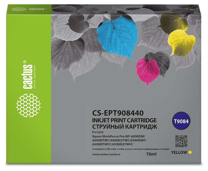 

Картридж Cactus CS-EPT908440 T9084 желтый (70мл) для Epson WorkForce WF-6090DW/WF-6590DWF P, CS-EPT908440