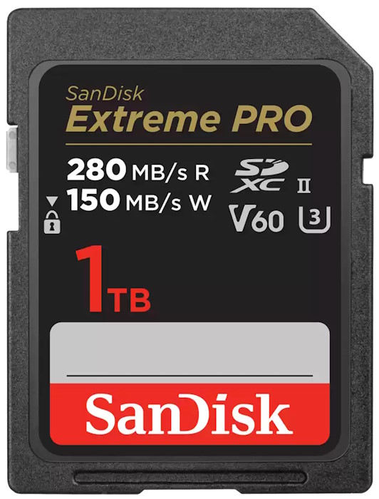 

Карта памяти SDXC 1TB SanDisk SDSDXEP-1T00-GN4IN Extreme PRO, UHS-II, C10, U3, V60, 280/150MB/s, SDSDXEP-1T00-GN4IN