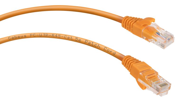 Кабель патч-корд U/UTP 5e кат. 5м. Cabeus PC-UTP-RJ45-Cat.5e-5m-OR неэкранированный, оранжевый кабель патч корд u utp 5e кат 5м cablexpert pp10 5m литой многожильный серый