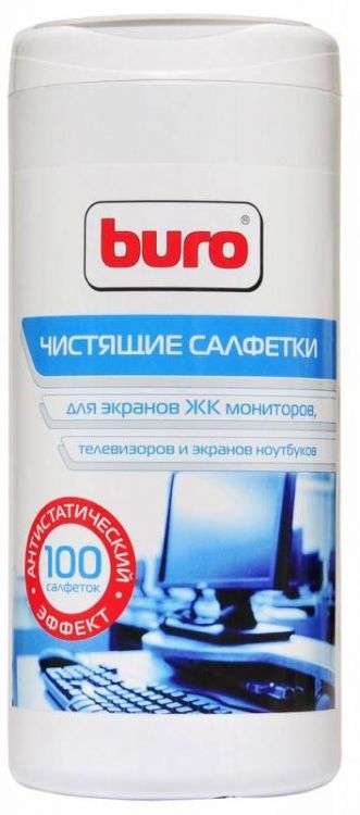 Салфетки Buro BU-Ascreen для экранов мониторов/плазменных/ЖК телевизоров/ноутбуков туба 100шт влажных цена и фото