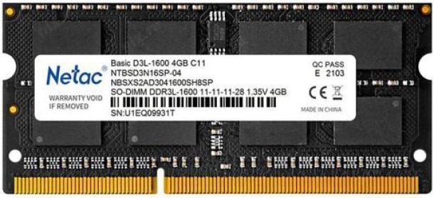

Модуль памяти SODIMM DDR3L 4GB Netac NTBSD3N16SP-04 PC12800, 1600Mhz, C11, NTBSD3N16SP-04