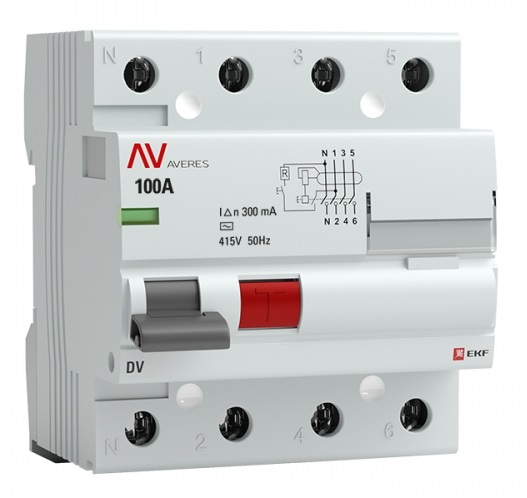 

УЗО EKF rccb-4-100-300-ac-av DV 4P 100А/300мА (AC) AVERES, rccb-4-100-300-ac-av