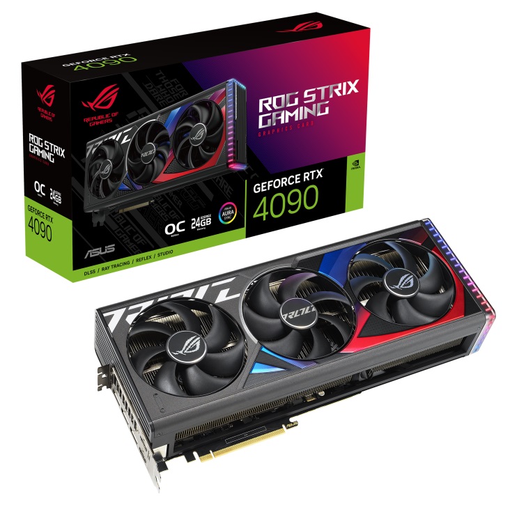 

Видеокарта PCI-E ASUS GeForce RTX 4090 ROG STRIX GAMING OC (ROG-STRIX-RTX4090-O24G-GAMING) 24GB GDDR6X 384bit 5nm 2235/21000MHz 2*HDMI/3*DP, GeForce RTX 4090 ROG STRIX GAMING OC (ROG-STRIX-RTX4090-O24G-GAMING)