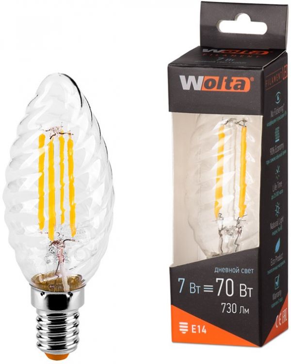 

Лампа светодиодная WOLTA 25SCTFT7E14 FILAMENT 7Вт 4000K Е14, 25SCTFT7E14